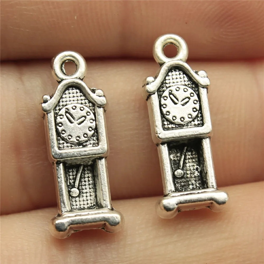 20x8mm 1.8g Antique Silver Zinc Alloy Pendulum Clock Charm Pendant for DIY Vintage Jewelry Making