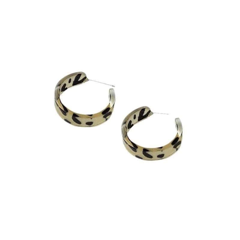 Korean Style Leopard Print Acrylic C Hoop Earrings With Silver Plated Pins