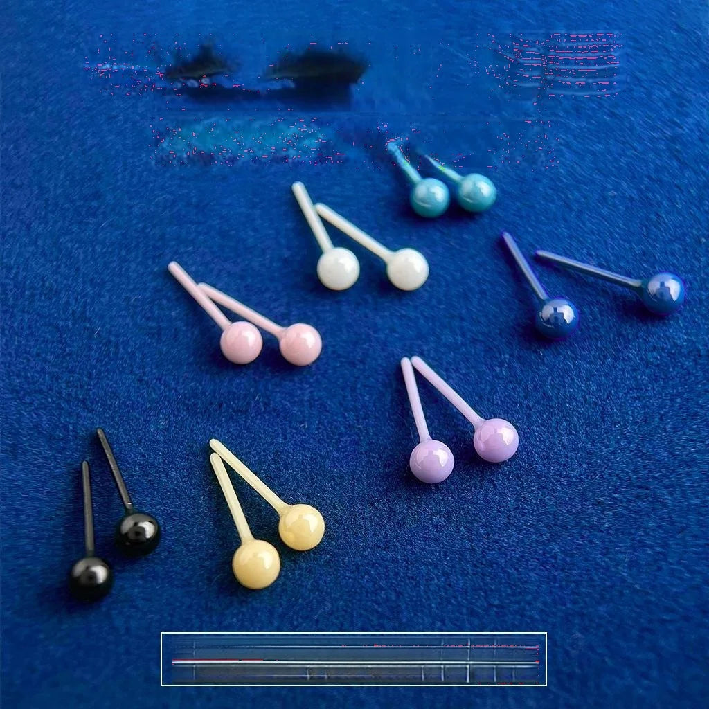 Bio Ceramic Round Bean Stud Earrings For Women, Minimalist Small Hypoallergenic Ear Jewelry