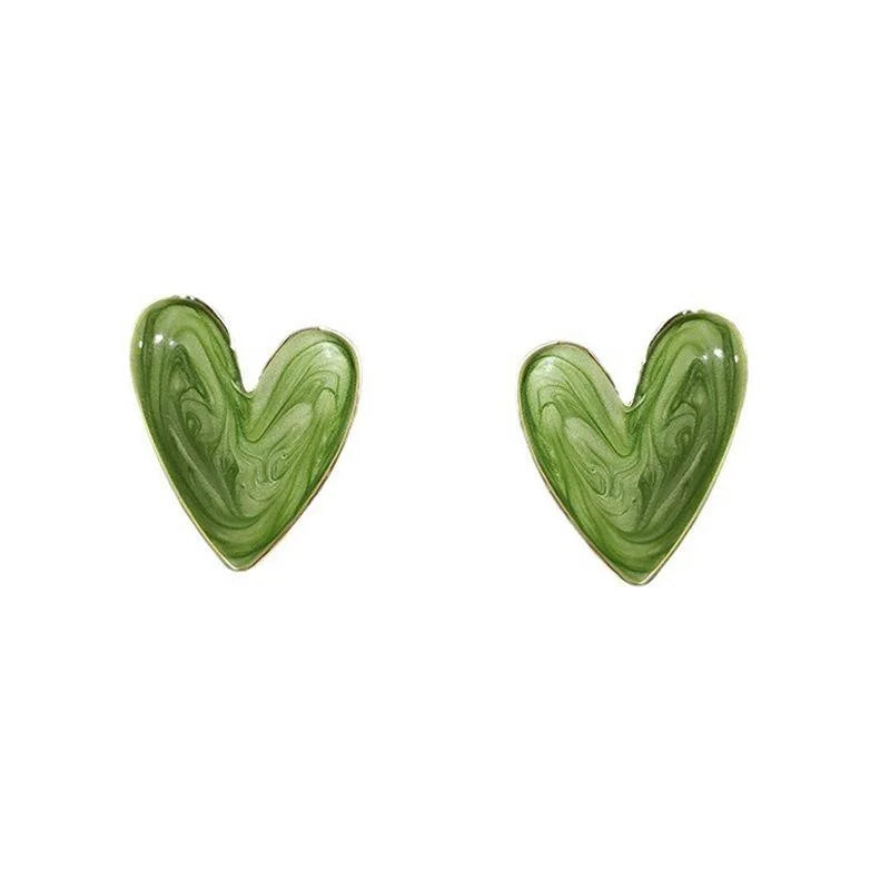 14K Gold Plated Enamel Heart Alloy Stud Earrings For Women Korean Style Jewelry