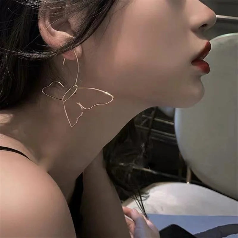 14K Gold Plated Copper Oversized Butterfly Drop Earrings Geometric Hollow Statement Jewelry