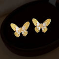 French Vintage Micro Pave Zircon Butterfly Drop Earrings Textured Elegant Jewelry