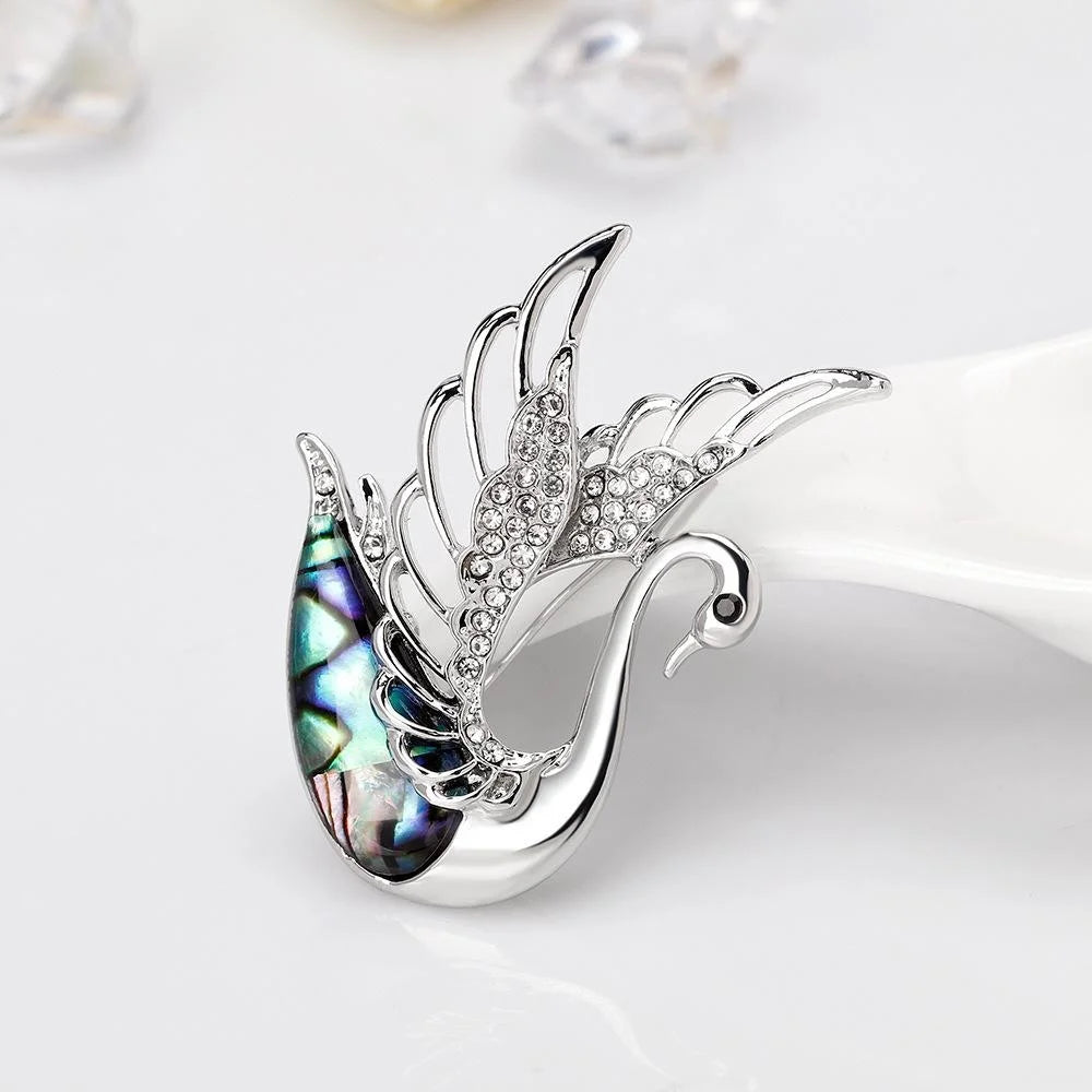Elegant Swan Mother Of Pearl Shell Rhinestone Brooch For Women, Luxury Lapel Pin Corsage Suit Accessory Gift