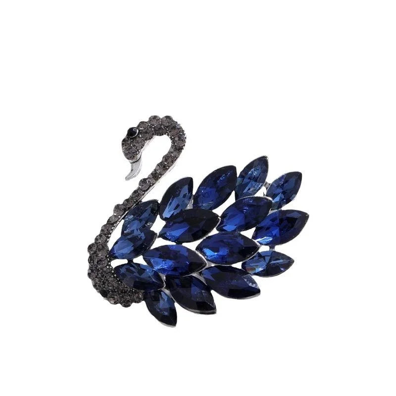 Elegant Crystal Rhinestone Swan Brooch With Marquise Stones, Luxury Lapel Pin Corsage Suit Accessory