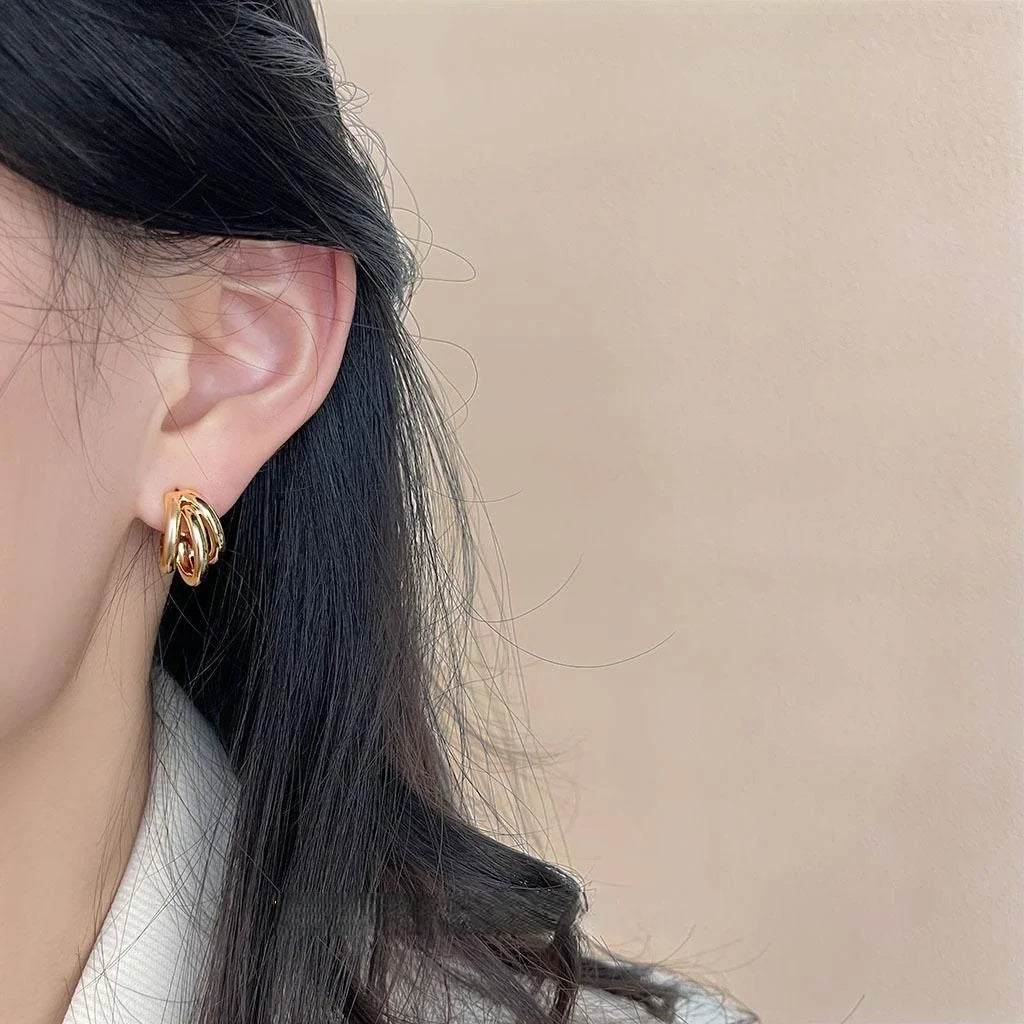 14K Gold Plated Copper Geometric Line Hoop Drop Earrings Luxury Office Jewelry