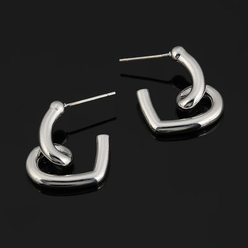 Silver Tone Alloy Open Heart Spiral Stud & Clip On No Piercing Minimalist Ear Cuff Fashion Earrings