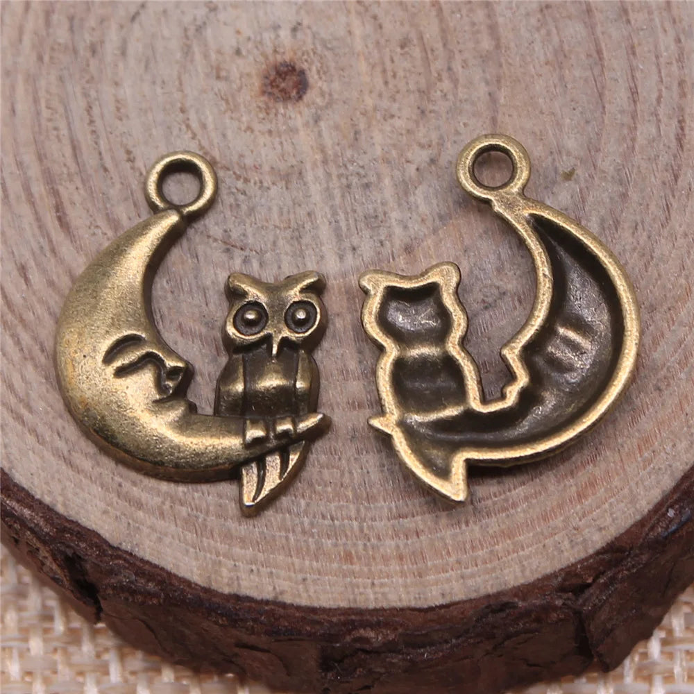 14x20mm 1.3g Multicolor Zinc Alloy Moon Owl Cat Charm Pendant for Celestial Theme DIY Jewelry Making
