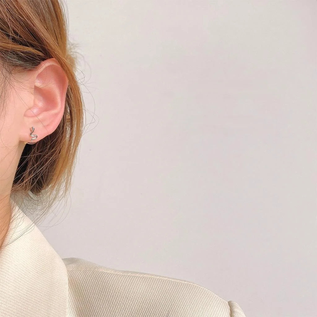 Minimalist Mini Micro Pave Zircon Snake Copper Stud Earrings For Women Style Jewelry