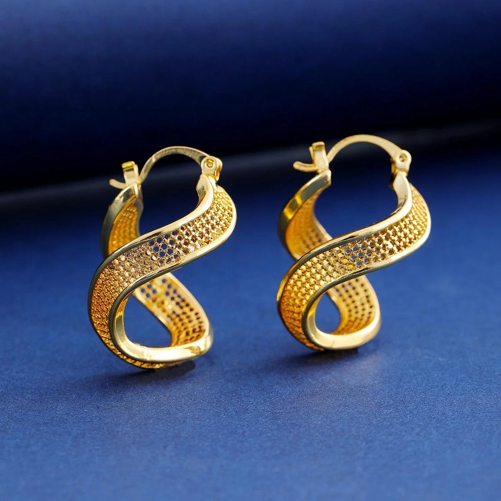 24K Gold Plated Alloy Twisted Geometric Earrings And Necklace Jewelry Set, Luxury Bridal Wedding Party Gift