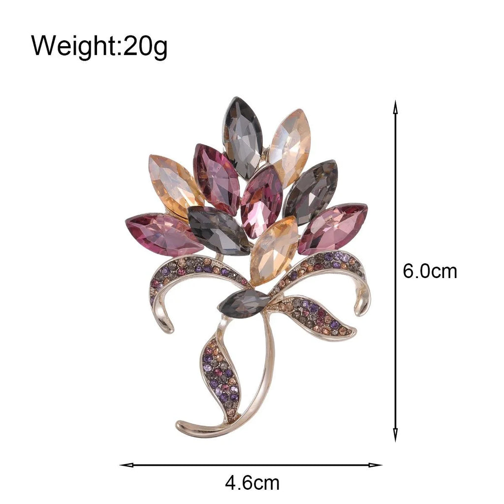Luxury Colorful Marquise Crystal Bouquet Brooch With Rhinestone Bow, Elegant Lapel Pin Suit Accessory Gift