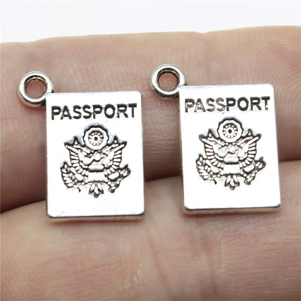 18x14mm 1.8g Antique Silver Zinc Alloy Passport Charm Pendant for DIY Travel Jewelry Making