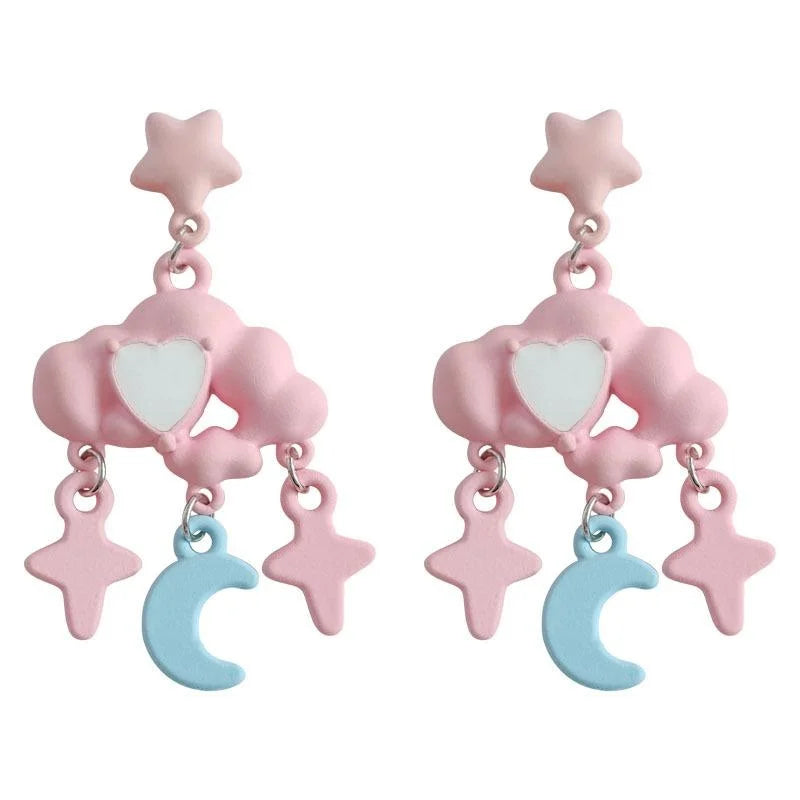 Cute Colorful Alloy Cloud Star Moon Drop Earrings With Silver Plated Pins