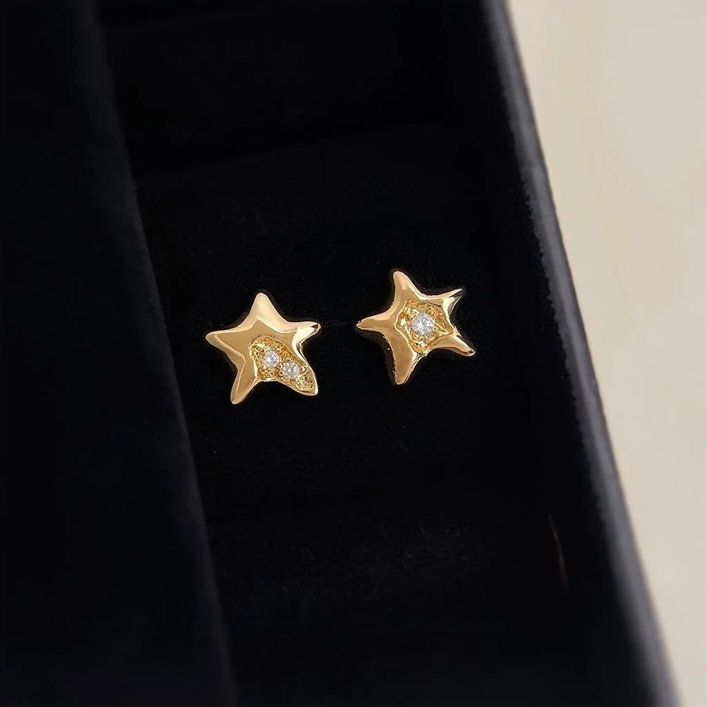 Broken Texture Micro Pave Zircon Star Stud Earrings Copper Minimalist Luxury