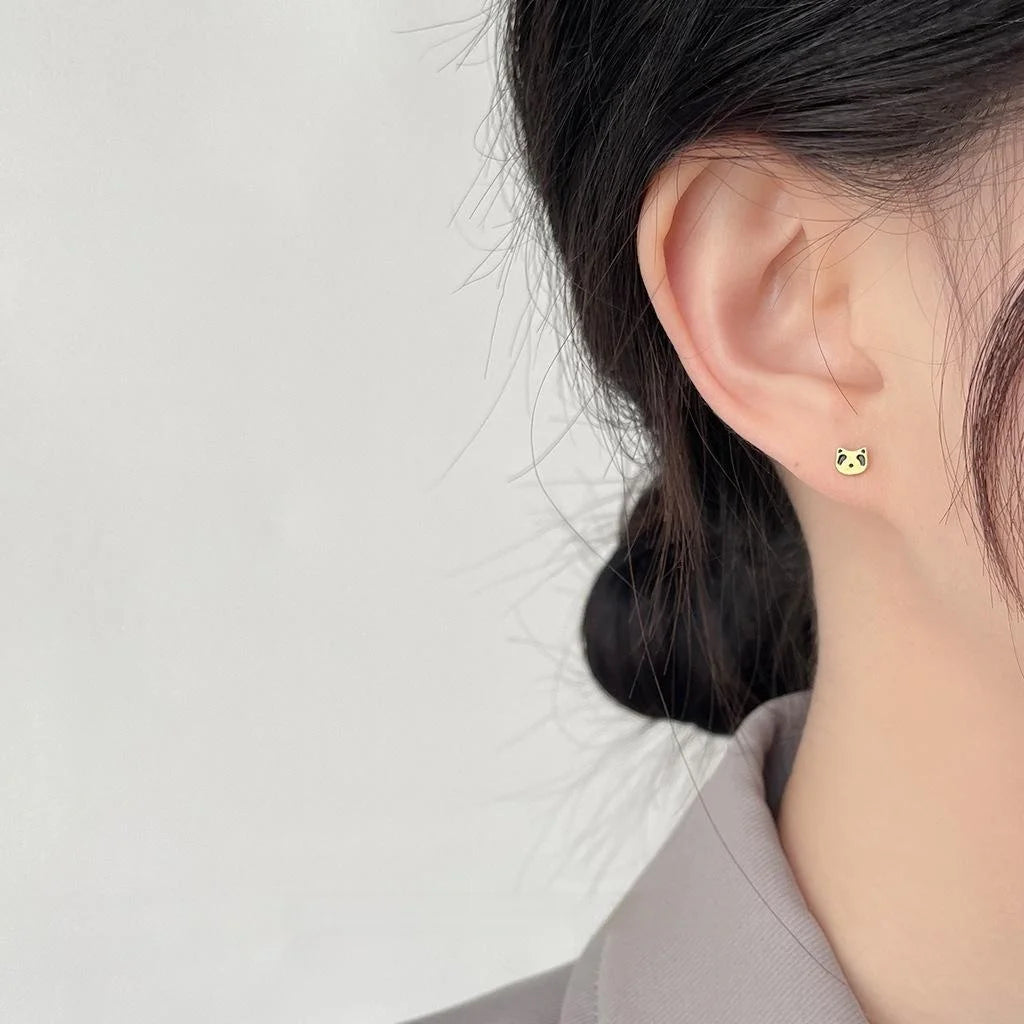 Cute Mini Panda Bear Copper Stud Earrings Korean Style Simple Geometric Animal Jewelry
