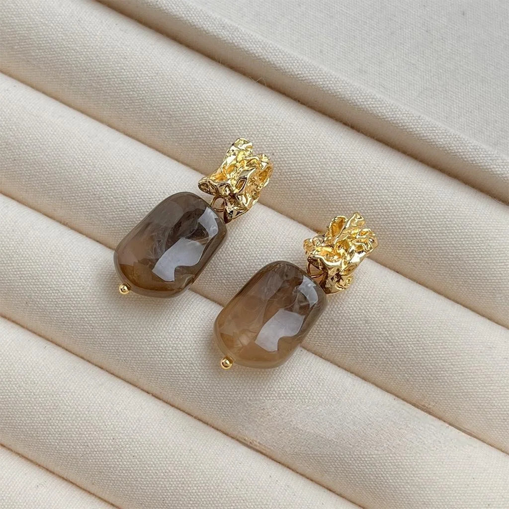 Maillard Style Copper Resin Irregular Geometric Coffee Gradient Drop Earrings