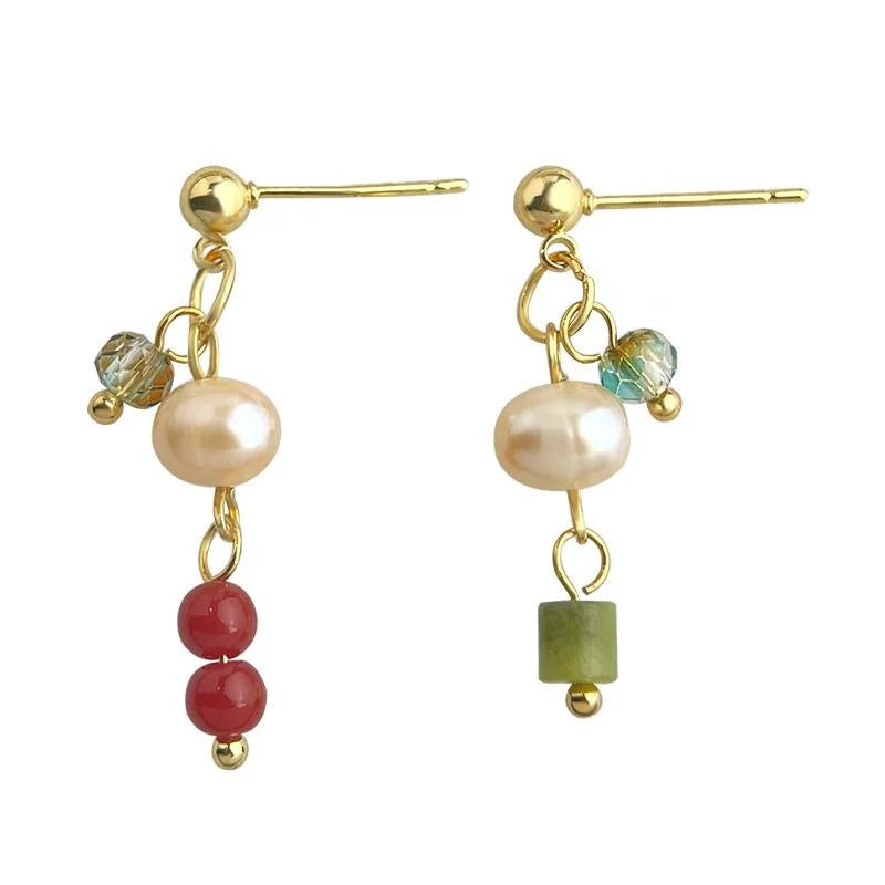 Designer Freshwater Pearl Asymmetric AB Drop Earrings New Chinese Style Geometric Jewelry
