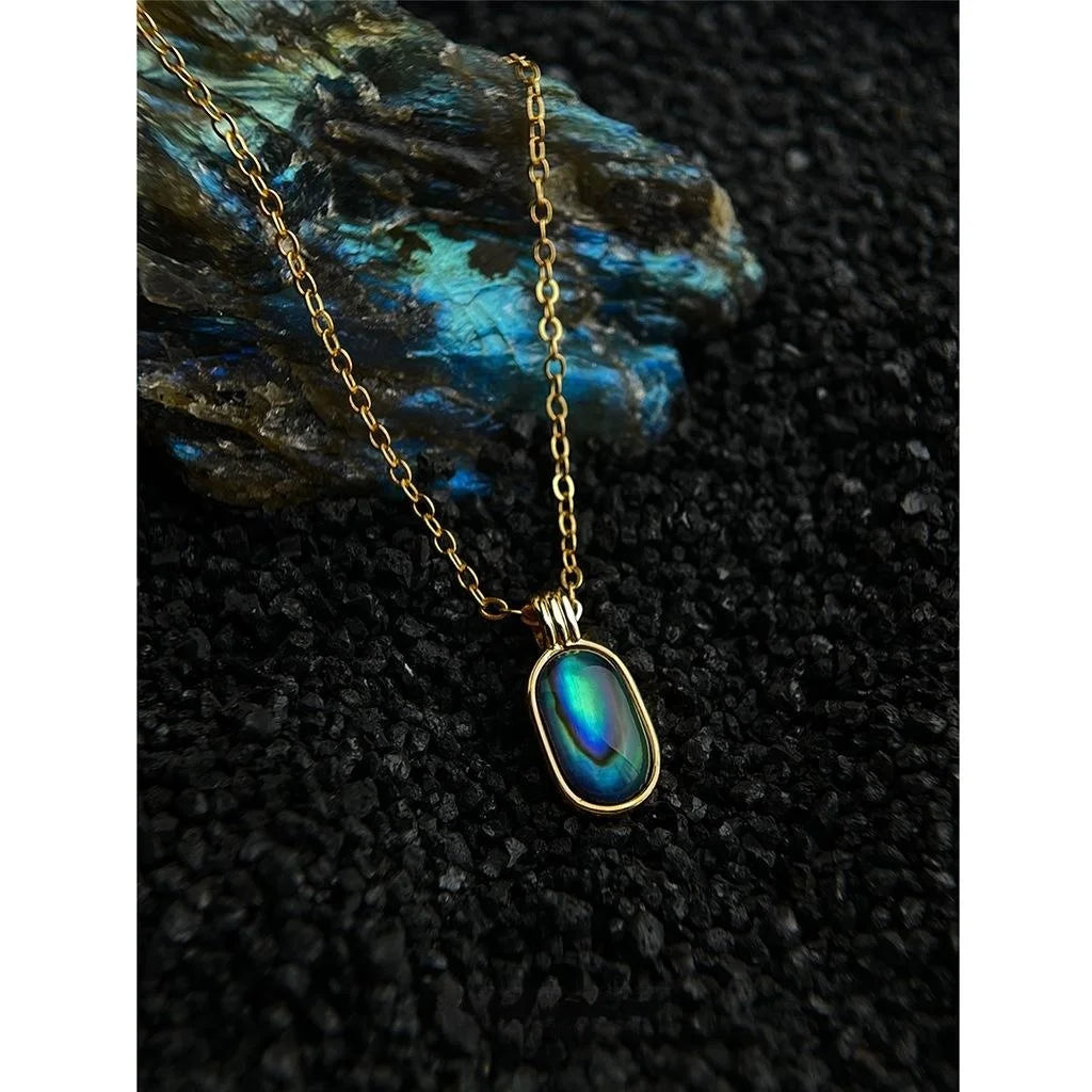 Abalone Shell Real Gold Plated Geometric Rectangle Clavicle Necklace Light Luxury Jewelry