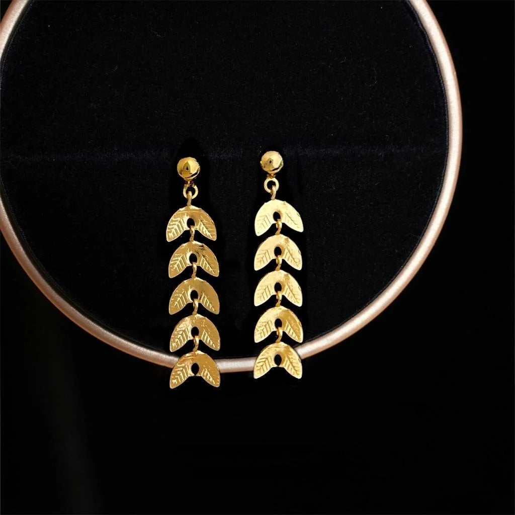 Light Luxury Wheat Ear Leaf Drop Earrings Eco-Friendly Copper Minimalist Fashion Jewelry