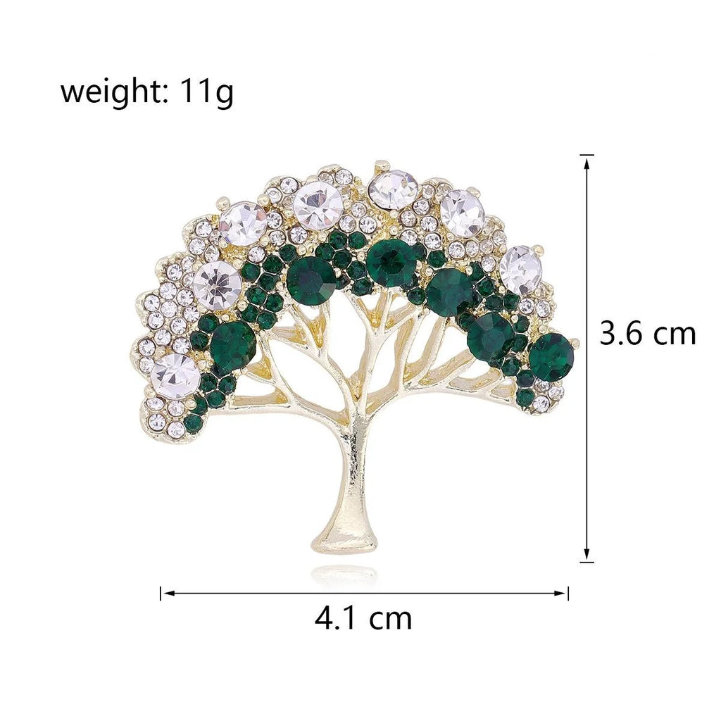Elegant Fortune Tree Brooch With Green Zircon Rhinestones, Gold Alloy Lapel Pin Corsage For Women Suit Gift