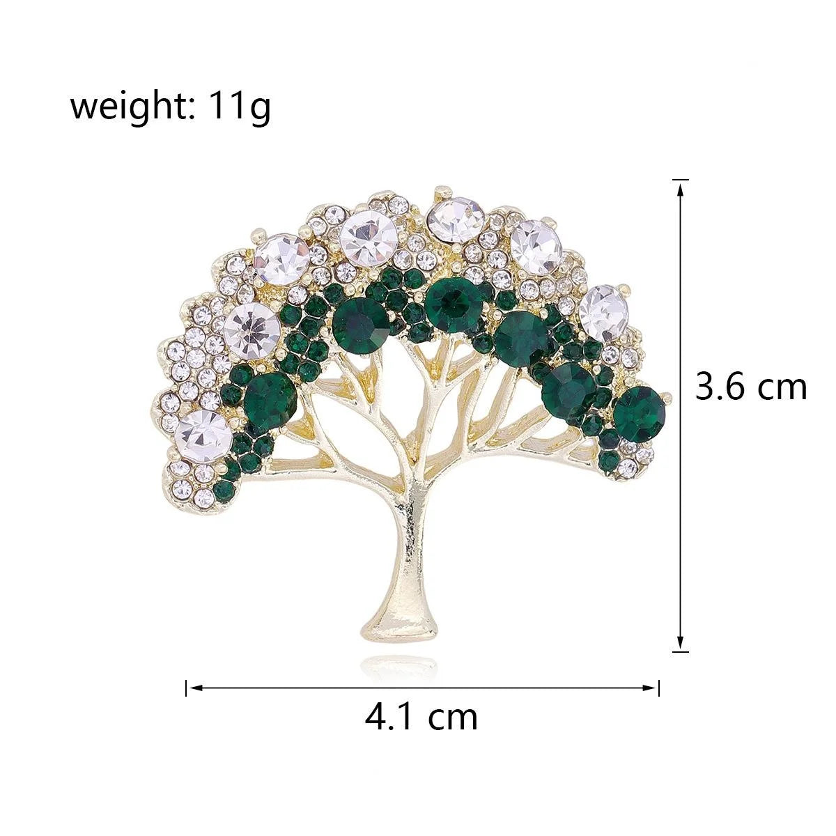 Elegant Fortune Tree Brooch With Green Zircon Rhinestones, Gold Alloy Lapel Pin Corsage For Women Suit Gift