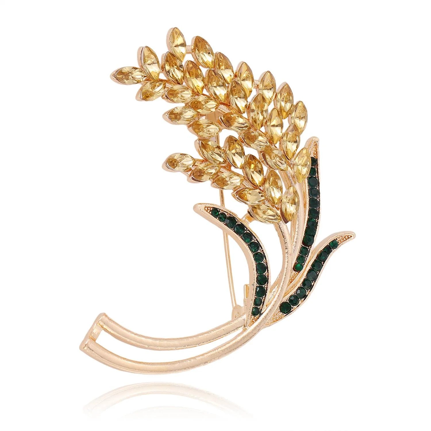 Luxury Wheat Sheaf Alloy Brooch With Gold Rhinestone Leaves, Elegant Lapel Pin Corsage Suit Accessory