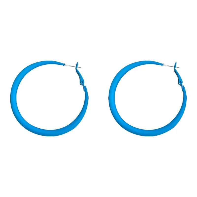 Haze Blue Enamel Metal Geometric Round Drop Earrings For Women Vacation Style Jewelry