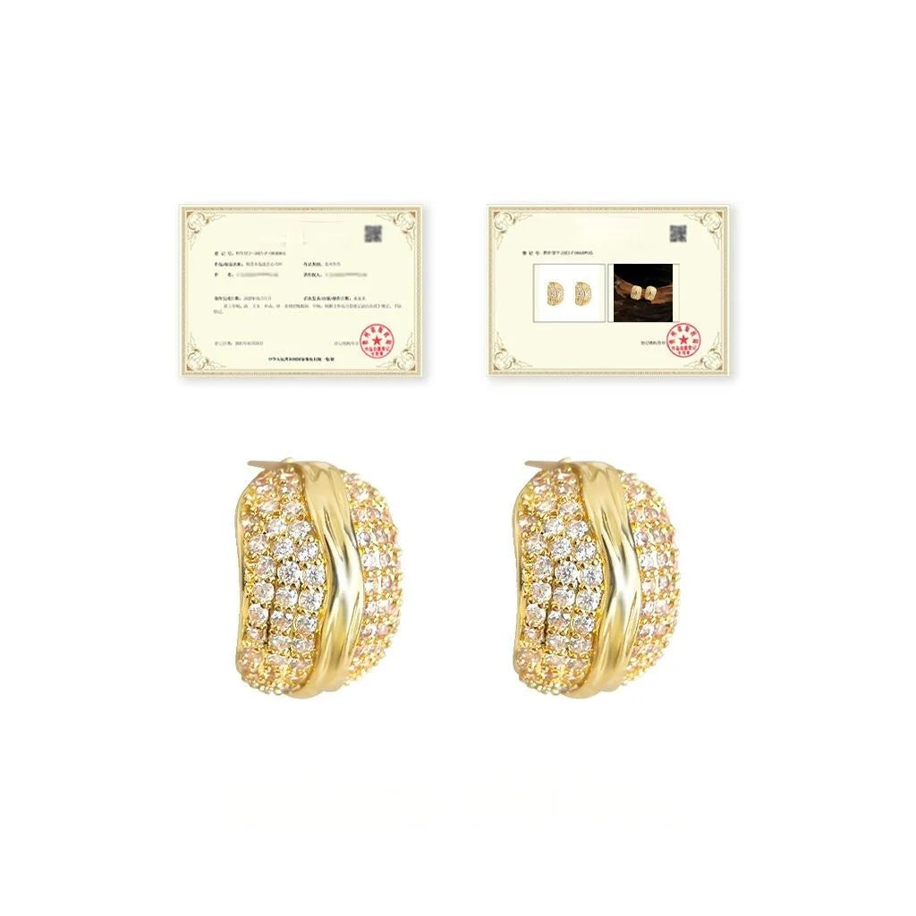 Old Money Style Geometric Zircon Ring Stud Earrings, Copper