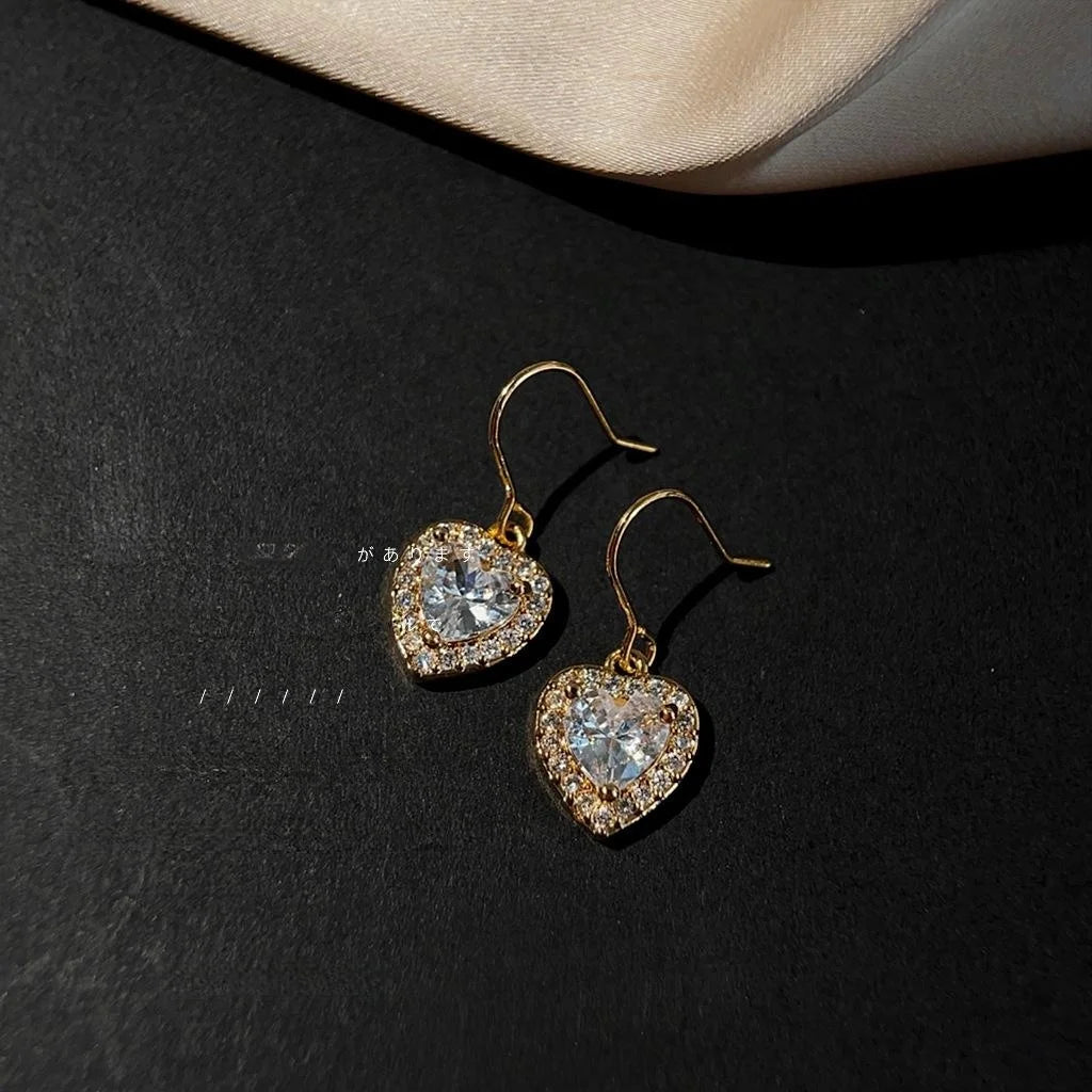 18K Gold Plated Copper Micro Pave Zircon Waterdrop Heart Drop Earrings For Women