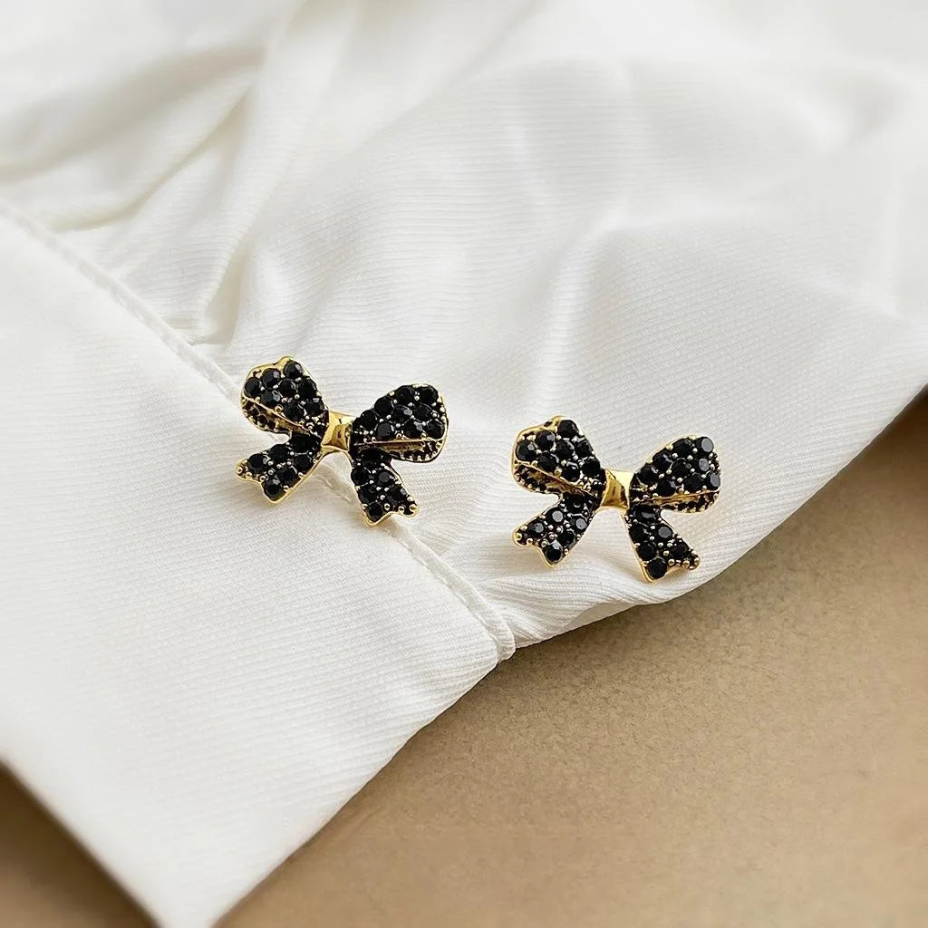 Light Luxury Alloy Rhinestone Bow Stud Earrings With Silver-Plated Pins For Women