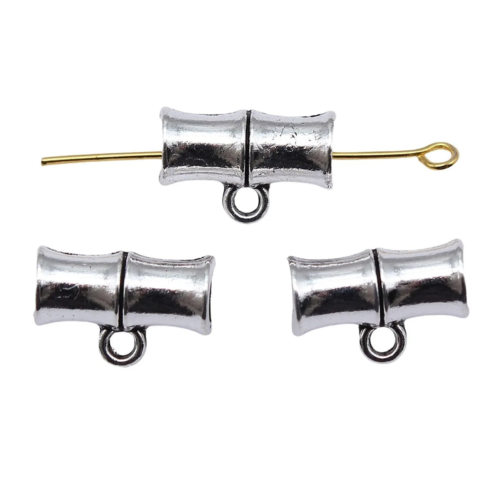 15x10x7mm 1.5g Antique Silver Zinc Alloy Bamboo Three Hole Connector Charm for DIY Jewelry Making