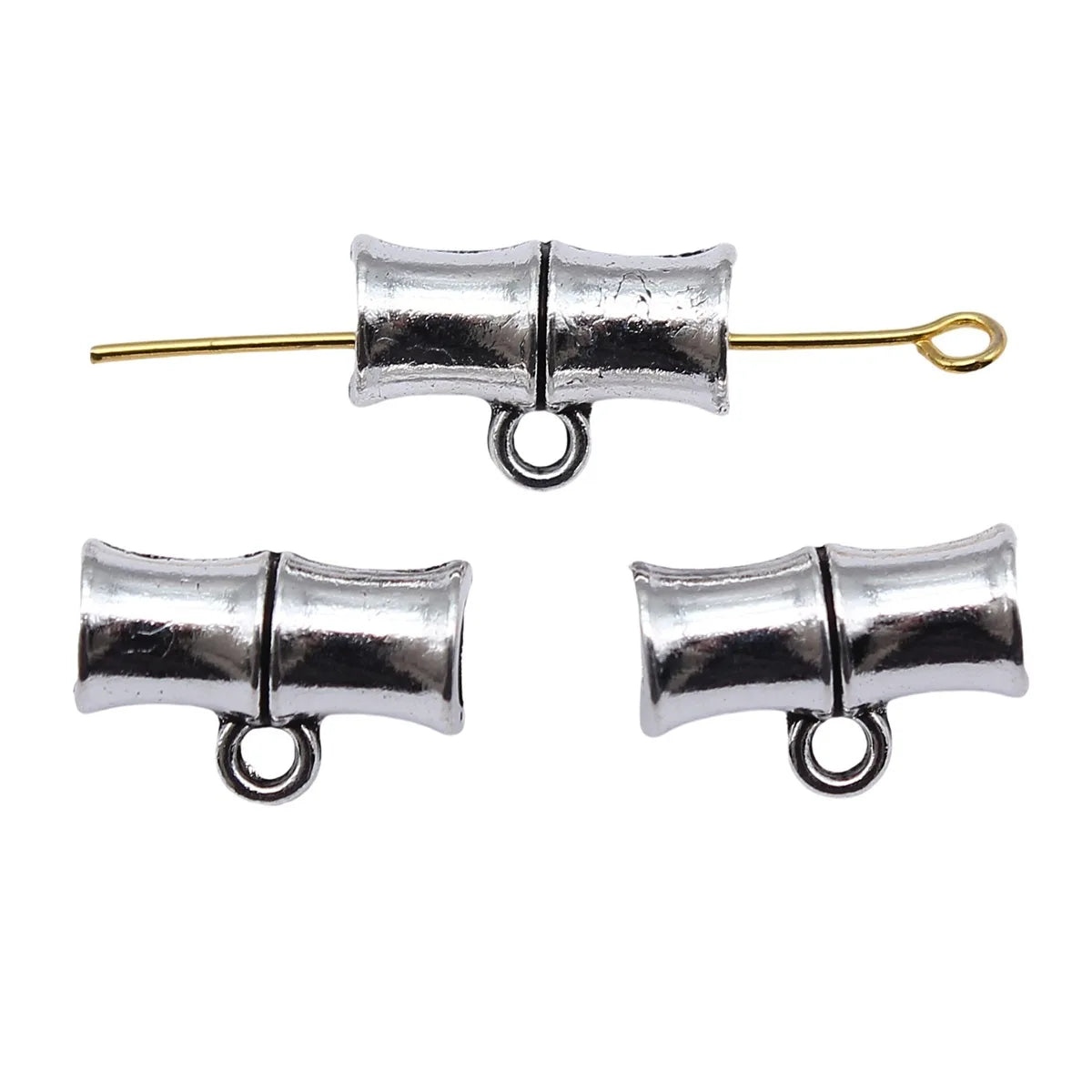 15x10x7mm 1.5g Antique Silver Zinc Alloy Bamboo Three Hole Connector Charm for DIY Jewelry Making