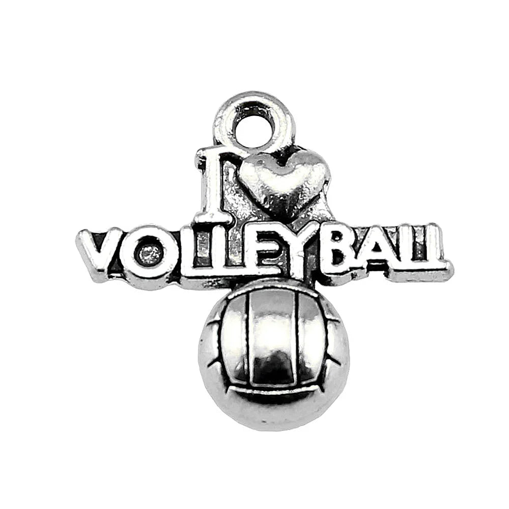 21x20mm 1.4g Multicolor Zinc Alloy I Love Volleyball Charm Pendant for Sports Jewelry Making