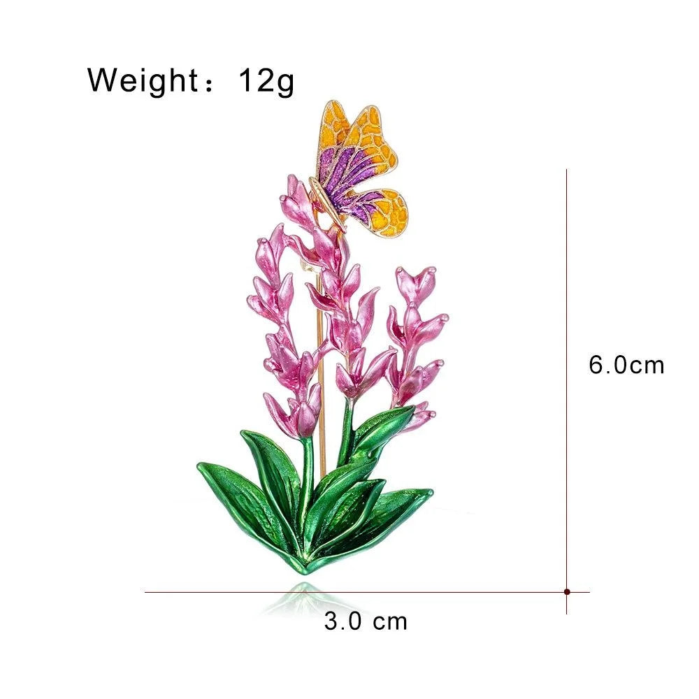 Elegant Enamel Alloy Lavender Bellflower Butterfly Brooch, Rhinestone Lapel Pin Corsage Suit Accessory Gift