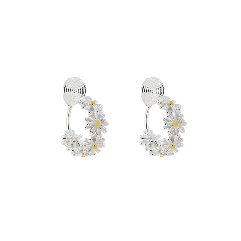 Elegant Enamel Daisy Flower Hoop Stud & Clip On No Piercing Alloy Ear Cuff Earrings