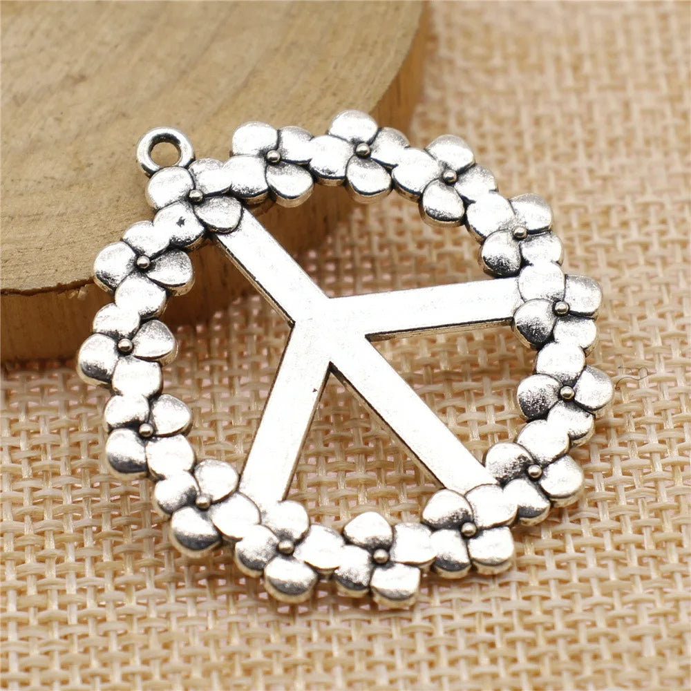 38mm 4.8g Multicolor Zinc Alloy Flower Peace Sign Charm Pendant for DIY Necklace Jewelry Making