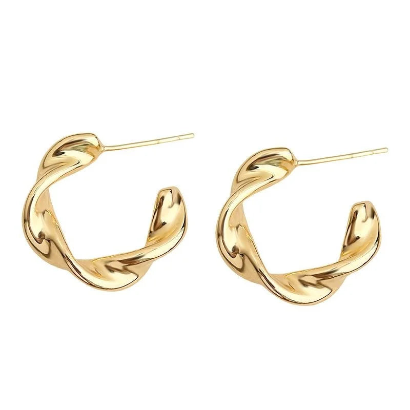 14K Plated Copper Mobius Twist Drop Earrings Minimalist Geometric Commuter Jewelry