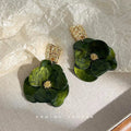 Tundra Green 14K Plated Vintage Acetate Iris Flower Drop Earrings Forest Style Jewelry