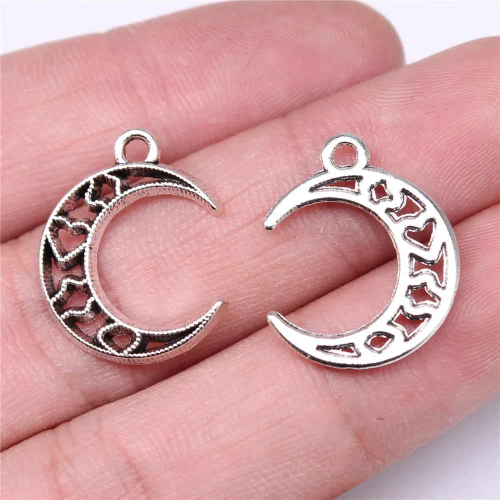 22x17mm 1.1g Antique Silver Zinc Alloy Heart Moon Charm Pendant for DIY Necklace Bracelet Making