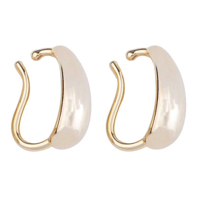 Elegant Smooth Waterdrop Alloy Ear Cuff Stud & Clip On No Piercing Gold Hook Statement Earrings