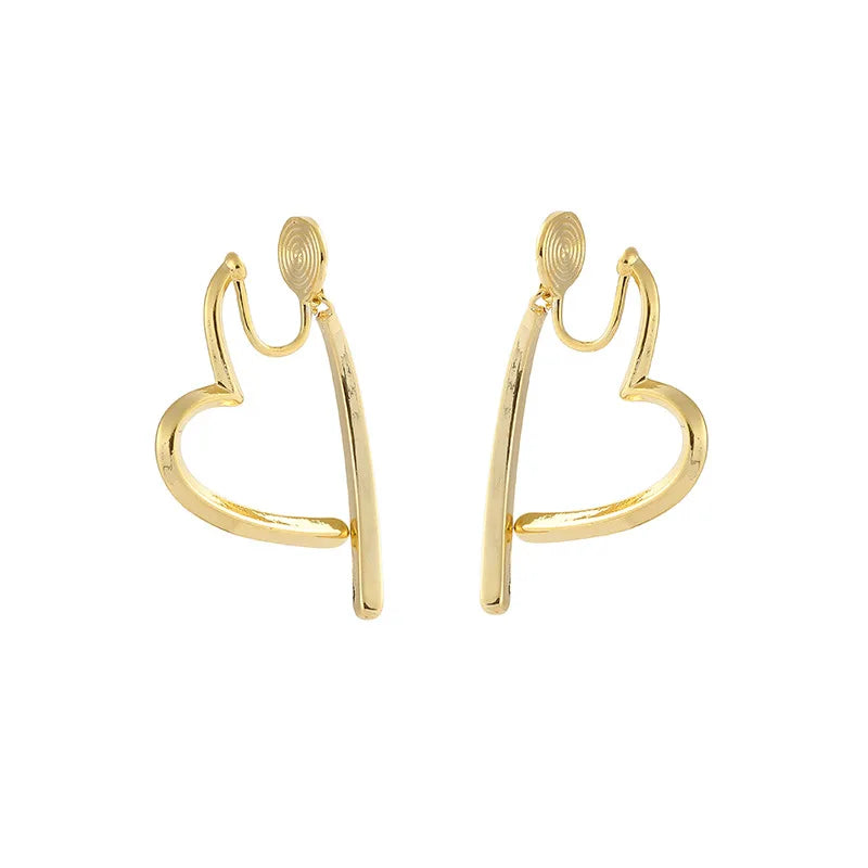 Elegant Silver Alloy Heart Hoop Stud & Clip On No Piercing Back Hanging Minimalist Earrings