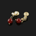 Vintage Shell Butterfly Red Agate Bead Drop Stud & Clip On No Piercing Gold Alloy Earrings
