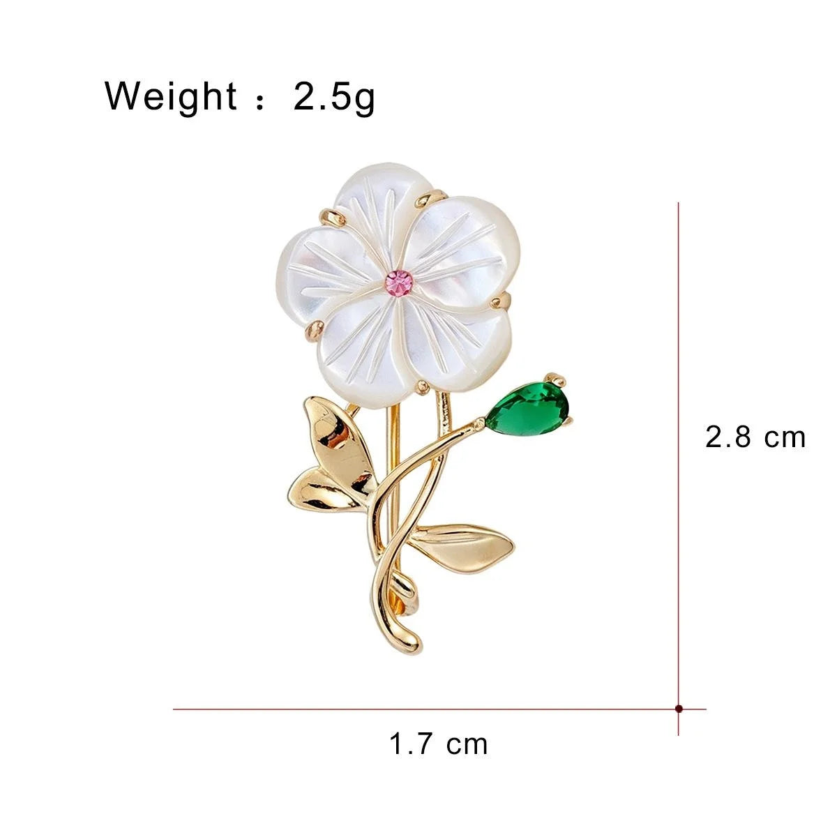 Elegant Floral Four Leaf Clover Brooch With Mother Of Pearl Rhinestone Alloy Lapel Pin Corsage Gift