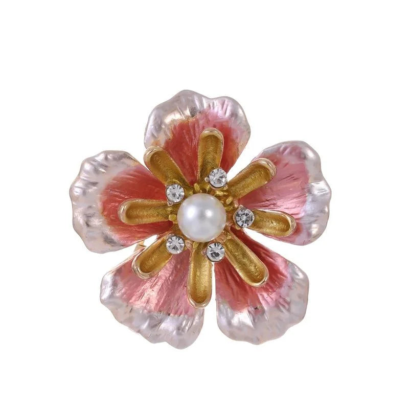 Elegant Enamel Rich Flower Brooch With Pearl Rhinestones, Luxury Women's Lapel Pin Corsage Suit Accessory Gift