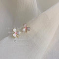 Sweet Enamel Flower Stud Earrings, Mini Copper Pink White Floral Earrings
