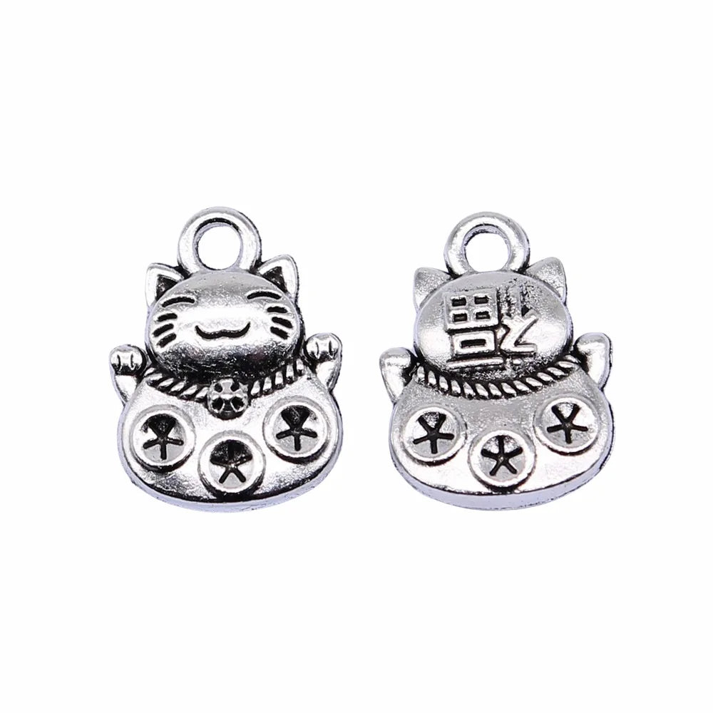 15x11mm 1.7g Multicolor Zinc Alloy Lucky Cat Charm Pendant for Necklace Bracelet DIY Jewelry Making