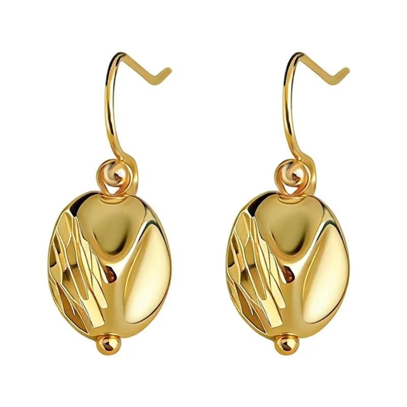 Thick Real Gold Plated Copper Geometric Round Textured Minimalist Light Luxury Drop Earrings