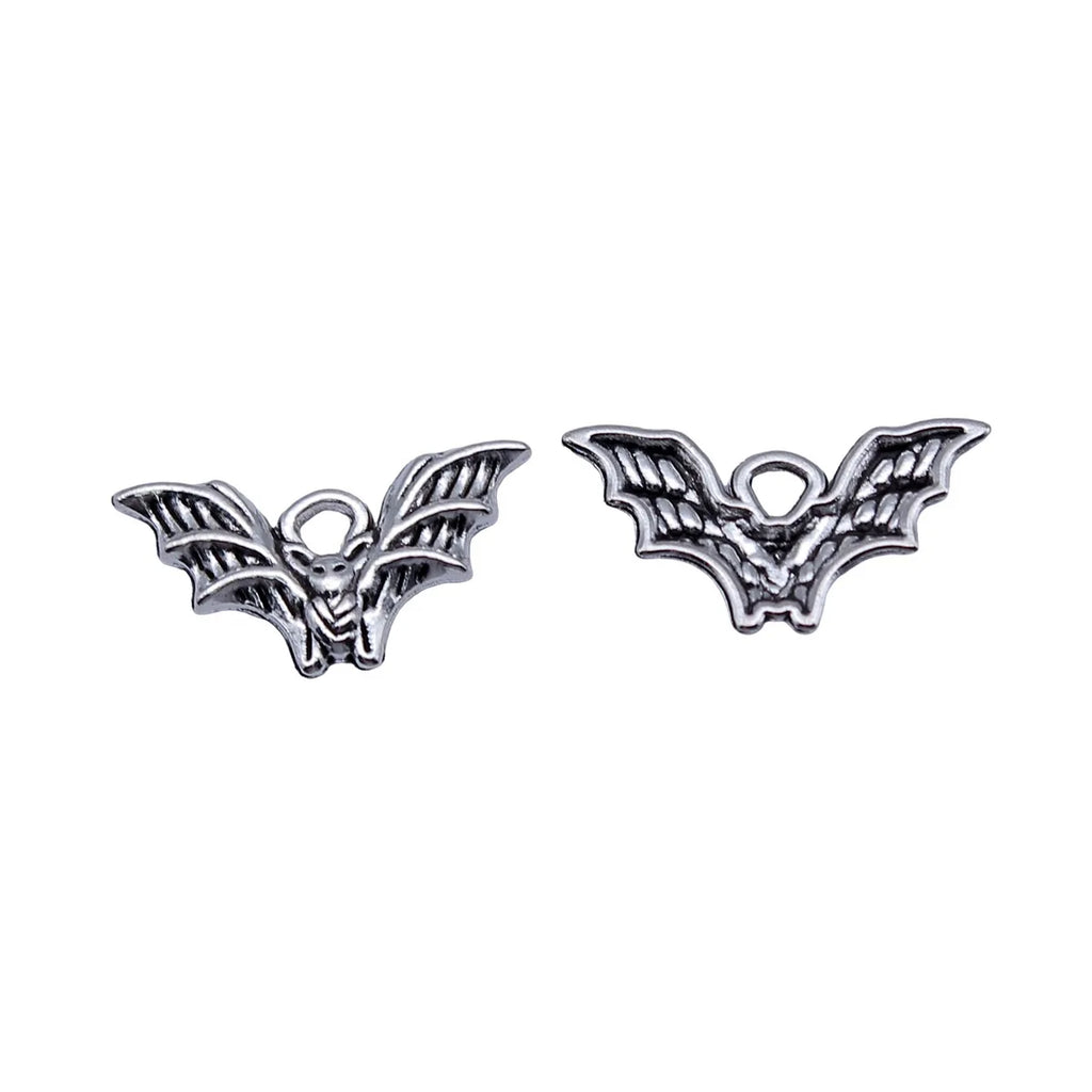20x10mm 0.62g Antique Silver Zinc Alloy Bat Charm Pendant for DIY Halloween Jewelry Accessories