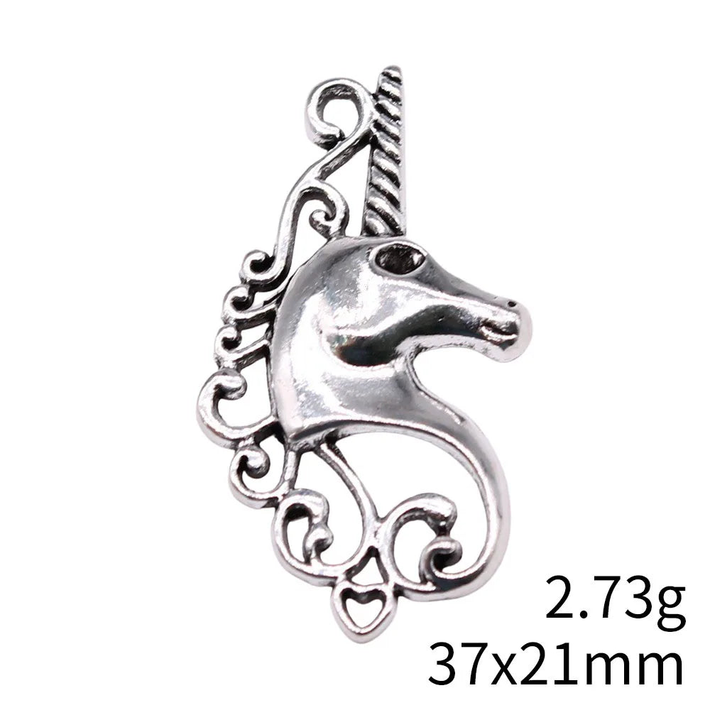 37x21mm 2.73g Antique Silver Zinc Alloy Unicorn Charm Pendant for DIY Necklace Bracelet Jewelry Making