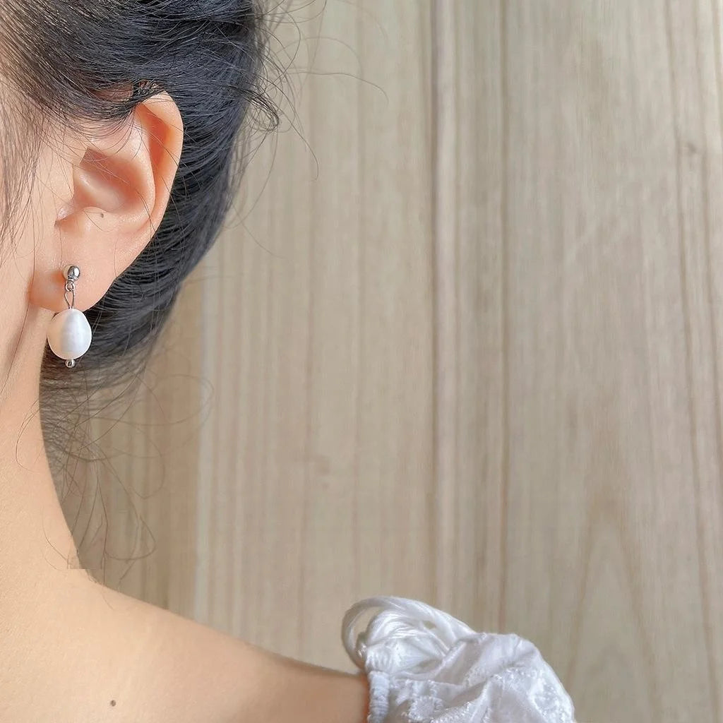 Original Design Copper Silver Plated Freshwater Pearl Asymmetric Dolphin Stud Earrings