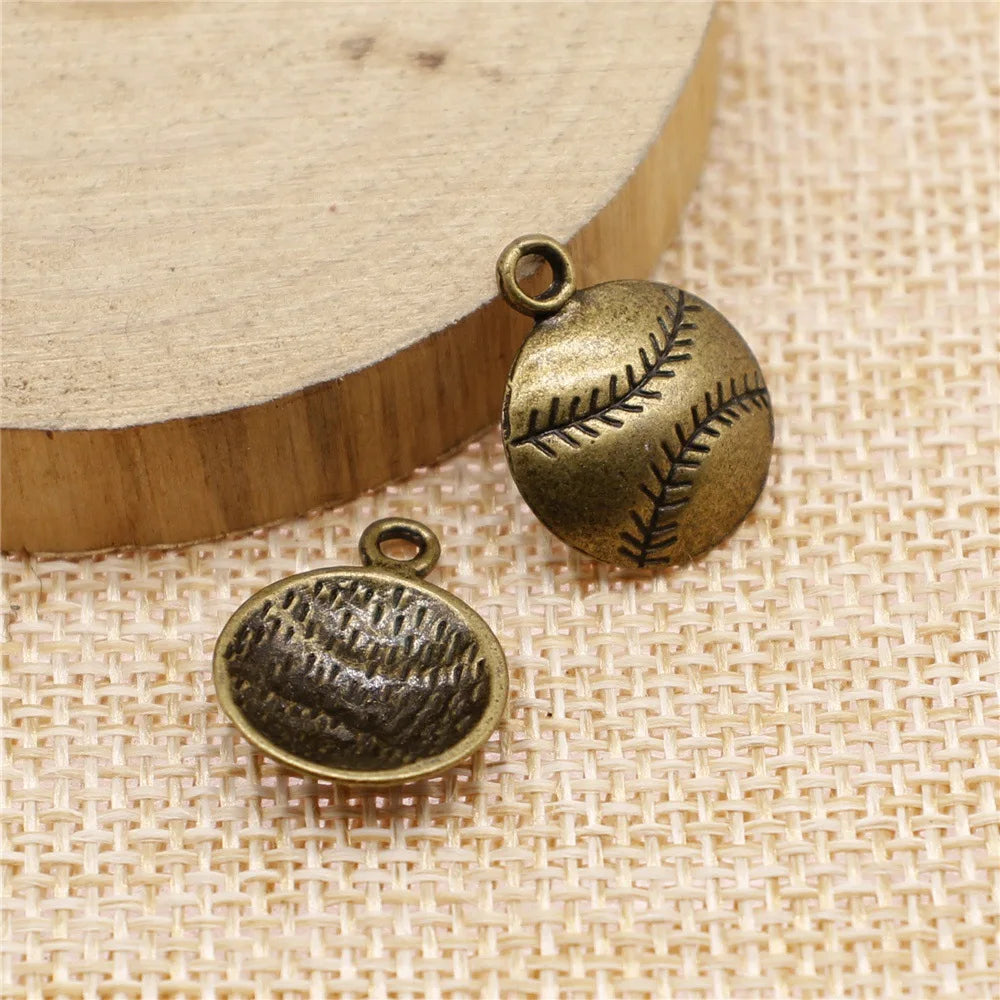 15x15mm 1.2g Multicolor Zinc Alloy Baseball Charm Pendant for DIY Sports Theme Jewelry Making